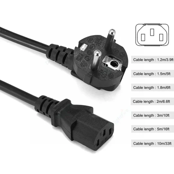EU Plug AC Power Supply Cable IEC 320 C13 C5 Type E AC Power Cord For PC Computer Monitor HDTV Printer Samsung TV Projector